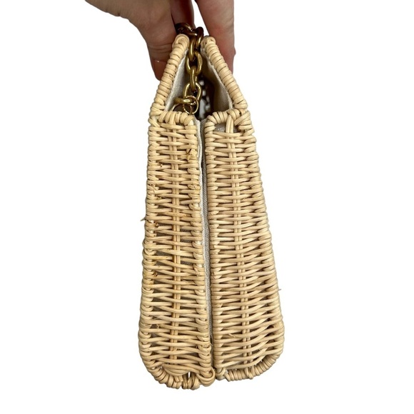 Zara Wicker Woven Basket Gold Chain Handbag Purse - Picture 5 of 14